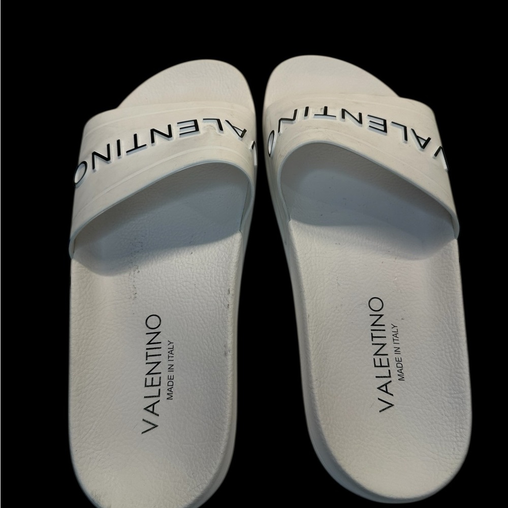 Valentino Men's White Slides with Black Logo Strap. EU44/US 11 - Picture 7 of 8